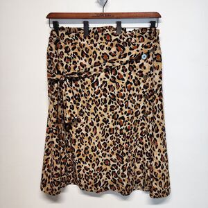 Cato Cheetah Print Midi Skirt Size 26/28W Stretch Belted Ruffle Waist Flowy Chic